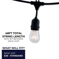 Outdoor/Indoor 48 ft. Plug-In S14 Bulb String Light with 15 Sockets-Bulbs included by Bulbrite -Deals Bulbrite Store black bulbrite string lights 810002 76 1000