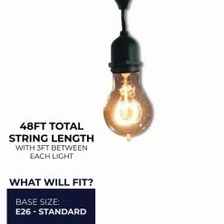 Outdoor/Indoor 48 ft. Plug-In A19 Bulb String Light with 15 Sockets-Bulbs included by Bulbrite -Deals Bulbrite Store black bulbrite string lights 810004 76 1000