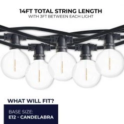 Outdoor/Indoor 14 ft. Plug-In Globe Bulb G16 Shatter Resistant LED Black String Light With 10 Sockets-Bulbs Included by Bulbrite -Deals Bulbrite Store black bulbrite string lights 812123 fa 1000