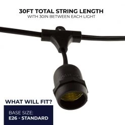Outdoor/Indoor 30 ft. Plug-in Black String Light with E26 Base 12 Sockets-Bulbs Not Included by Bulbrite -Deals Bulbrite Store black bulbrite string lights 812300 fa 1000