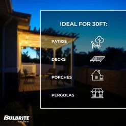 Outdoor/Indoor 30 ft. Plug-In Edison Bulb S14 Incandescent Vintage Style Black String Light 12 Sockets- Bulbs Included by Bulbrite -Deals Bulbrite Store black bulbrite string lights 812312 44 1000