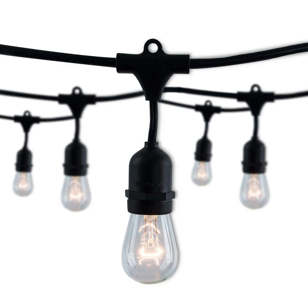 Outdoor/Indoor 48 ft. Plug-in Edison Bulb S14 Vintage Style LED Black String Light with 15 sockets-Bulbs included by Bulbrite 3 Outdoor/Indoor 48 ft. Plug-in Edison Bulb S14 Vintage Style LED Black String Light with 15 sockets-Bulbs included by Bulbrite