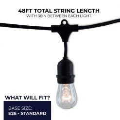 Outdoor/Indoor 48 ft. Plug-in Edison Bulb S14 Vintage Style LED Black String Light with 15 sockets-Bulbs included by Bulbrite 19 Outdoor/Indoor 48 ft. Plug-in Edison Bulb S14 Vintage Style LED Black String Light with 15 sockets-Bulbs included by Bulbrite -Deals Bulbrite Store black bulbrite string lights 812482 76 1000