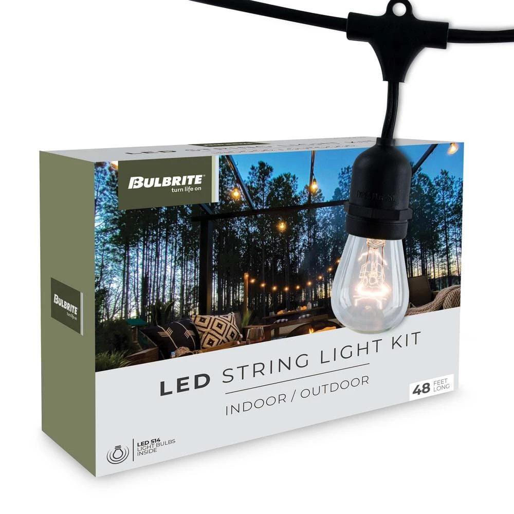Outdoor/Indoor 48 ft. Plug-in Edison Bulb S14 Vintage Style LED Black String Light with 15 sockets-Bulbs included by Bulbrite 6 Outdoor/Indoor 48 ft. Plug-in Edison Bulb S14 Vintage Style LED Black String Light with 15 sockets-Bulbs included by Bulbrite - Image 4