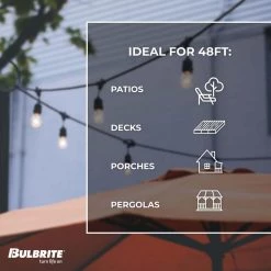 Outdoor/Indoor 48 ft. Plug-in Edison Bulb S14 Shatter Resistant LED Black String Light with 15 sockets-Bulbs included by Bulbrite 14 Outdoor/Indoor 48 ft. Plug-in Edison Bulb S14 Shatter Resistant LED Black String Light with 15 sockets-Bulbs included by Bulbrite -Deals Bulbrite Store black bulbrite string lights 812483 44 1000