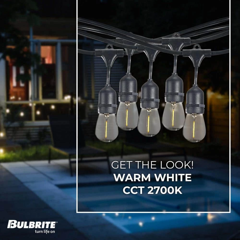 Outdoor/Indoor 48 ft. Plug-in Edison Bulb S14 Shatter Resistant LED Black String Light with 15 sockets-Bulbs included by Bulbrite 5 Outdoor/Indoor 48 ft. Plug-in Edison Bulb S14 Shatter Resistant LED Black String Light with 15 sockets-Bulbs included by Bulbrite - Image 4