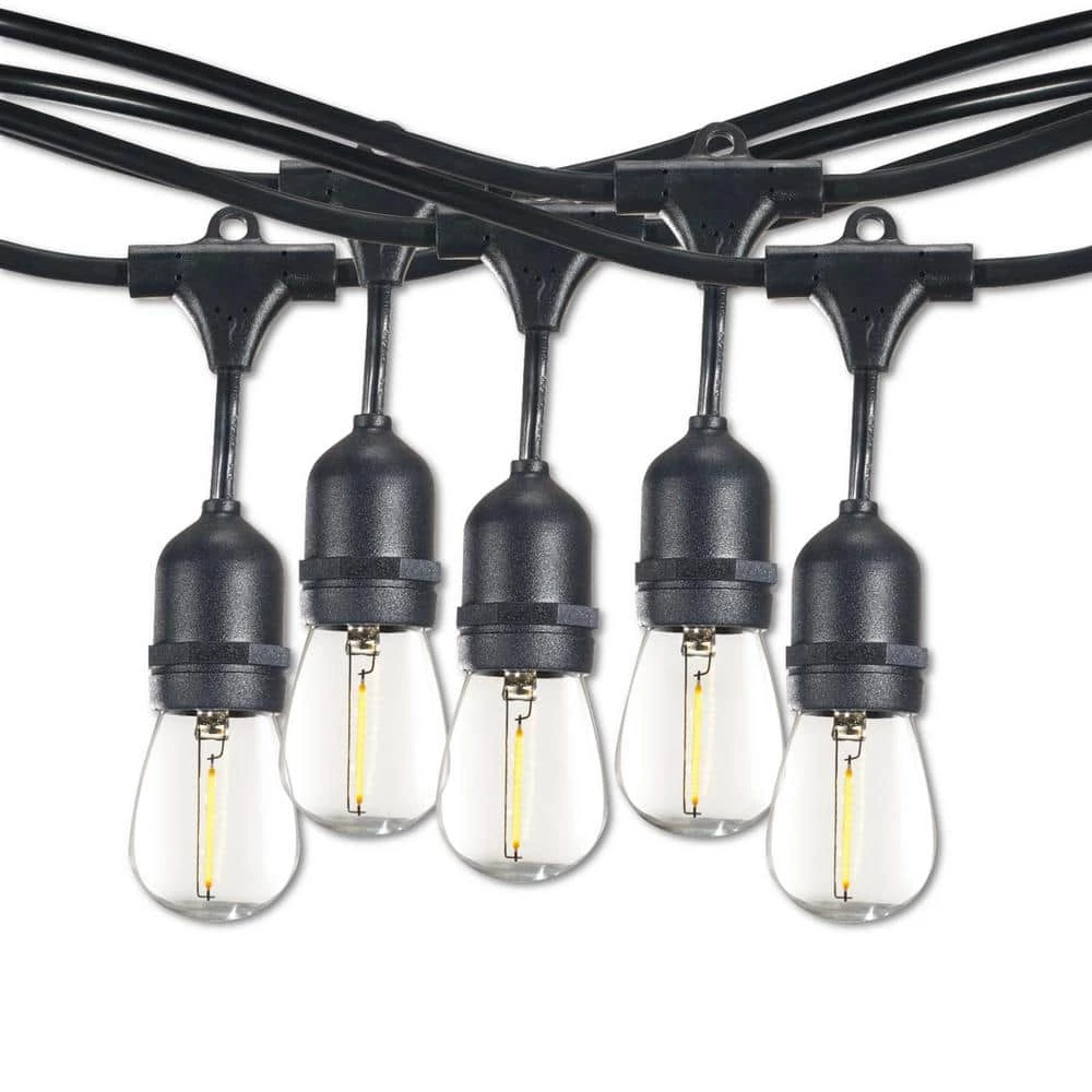 Outdoor/Indoor 48 ft. Plug-in Edison Bulb S14 Shatter Resistant LED Black String Light with 15 sockets-Bulbs included by Bulbrite 2 Outdoor/Indoor 48 ft. Plug-in Edison Bulb S14 Shatter Resistant LED Black String Light with 15 sockets-Bulbs included by Bulbrite