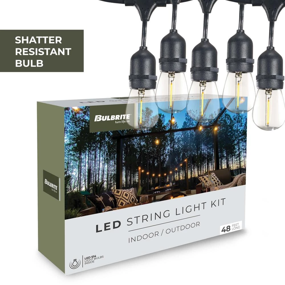 Outdoor/Indoor 48 ft. Plug-in Edison Bulb S14 Shatter Resistant LED Black String Light with 15 sockets-Bulbs included by Bulbrite 4 Outdoor/Indoor 48 ft. Plug-in Edison Bulb S14 Shatter Resistant LED Black String Light with 15 sockets-Bulbs included by Bulbrite - Image 3