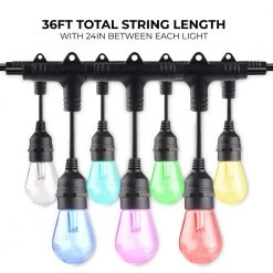 Outdoor/Indoor 36 ft. Plug-in Edison Bulb S14 Shatter Resistant LED Smart Black String Light 18 Sockets-Bulbs Included by Bulbrite 16 Outdoor/Indoor 36 ft. Plug-in Edison Bulb S14 Shatter Resistant LED Smart Black String Light 18 Sockets-Bulbs Included by Bulbrite -Deals Bulbrite Store black bulbrite string lights 814361 fa 1000