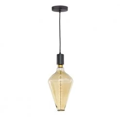 1-Light Black Natural Marble Pendant Socket and Canopy with Incandescent 60W Diamond Shaped Grand Nostalgic Light Bulb by Bulbrite