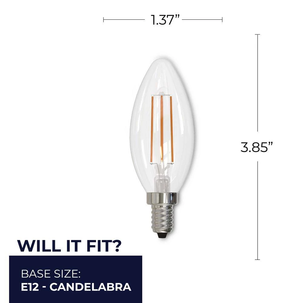 60-Watt B11 Clear Dimmable with (E12) Candelabra Screw Base Edison Style Filament LED Light Bulb, 3000K (4-Pack) by Bulbrite 9 60-Watt B11 Clear Dimmable with (E12) Candelabra Screw Base Edison Style Filament LED Light Bulb, 3000K (4-Pack) by Bulbrite - Image 7
