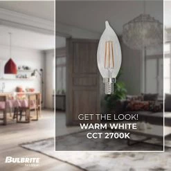 60-Watt CA10 Clear Dimmable Edison Style Filament LED Light Bulb with (E12) Candelabra Screw Base, 2700K(4-Pack) by Bulbrite -Deals Bulbrite Store bulbrite edison bulbs 861586 4f 1000