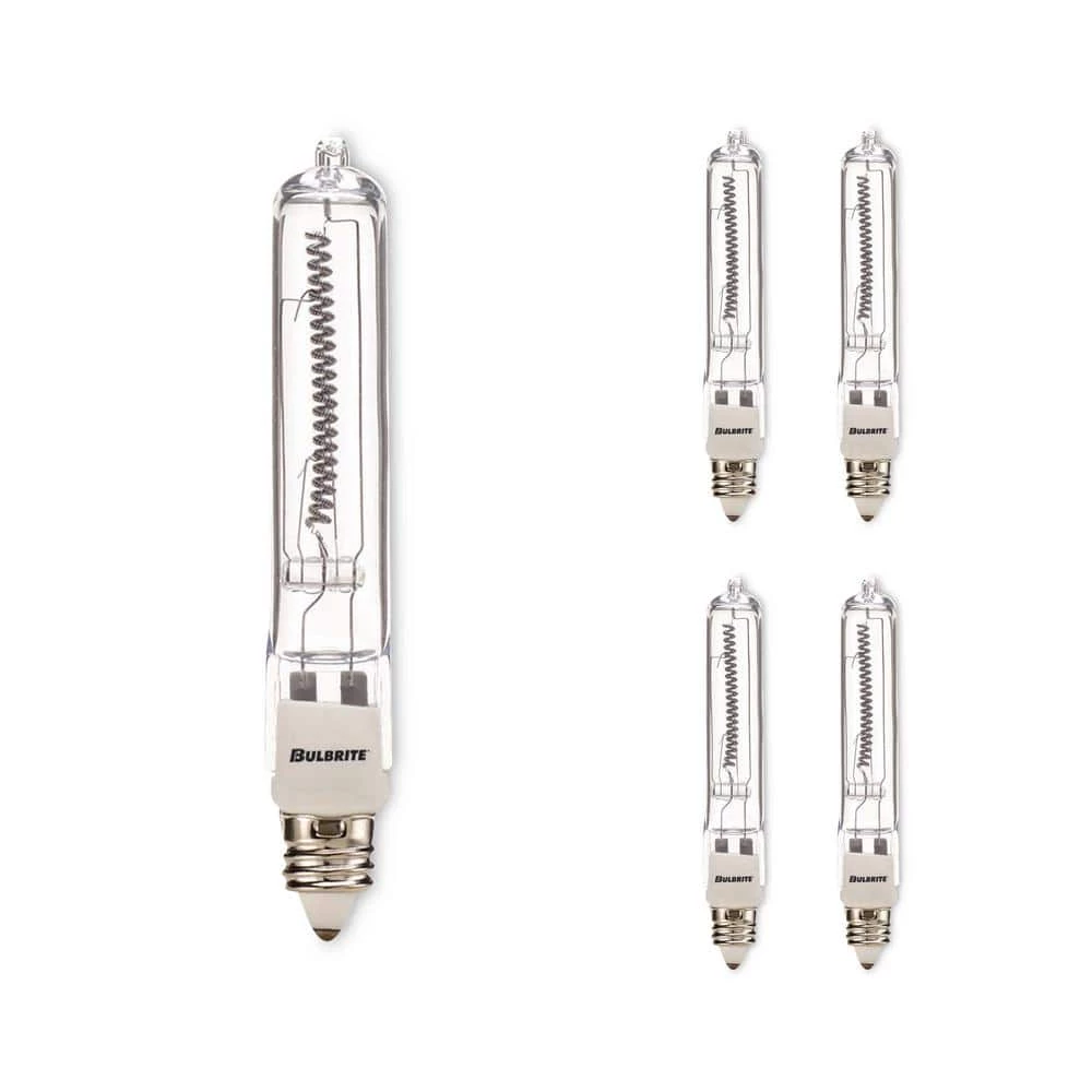 Mini 500-Watt Equivalent T4 with Mini-Candelabra Base E11 in Clear Finish Dimmable 2900K Halogen Light Bulb(5-Pack) by Bulbrite 3 Mini 500-Watt Equivalent T4 with Mini-Candelabra Base E11 in Clear Finish Dimmable 2900K Halogen Light Bulb(5-Pack) by Bulbrite