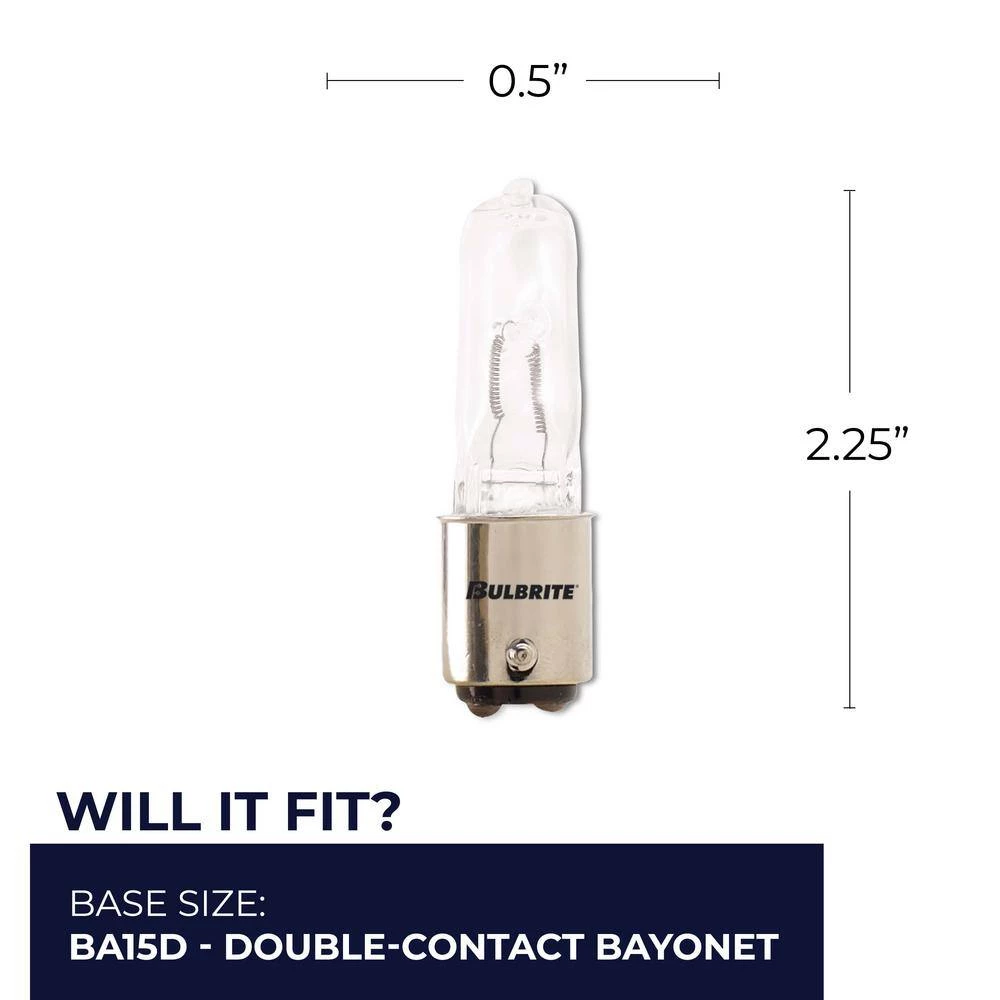 Mini 100-Watt Equivalent T4 Double-Contact Bayonet Base BA15D Clear Finish Dimmable 2900K Halogen Light Bulb (5-Pack) by Bulbrite 9 Mini 100-Watt Equivalent T4 Double-Contact Bayonet Base BA15D Clear Finish Dimmable 2900K Halogen Light Bulb (5-Pack) by Bulbrite - Image 7