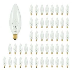 60-Watt B10 Clear Dimmable (E12) Candelabra Screw Base Warm White Light Incandescent Light Bulb, 2700K (50-Pack) by Bulbrite