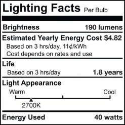 40-Watt T8 Incandescent Light Bulb Medium Base (E26) Clear 2700K (5-Pack) by Bulbrite -Deals Bulbrite Store bulbrite incandescent light bulbs 861076 fa 1000