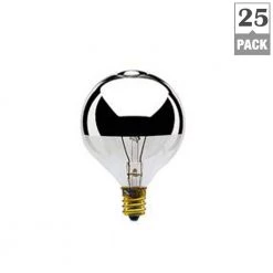 25-Watt G16.5 Half Chrome Dimmable (E12) Candelabra Screw Base Warm White Light Incandescent Light Bulb, 2700K (25-Pack) by Bulbrite 12 25-Watt G16.5 Half Chrome Dimmable (E12) Candelabra Screw Base Warm White Light Incandescent Light Bulb, 2700K (25-Pack) by Bulbrite -Deals Bulbrite Store bulbrite incandescent light bulbs 861211 40 1000