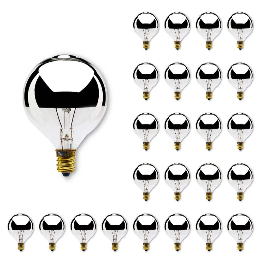 25-Watt G16.5 Half Chrome Dimmable (E12) Candelabra Screw Base Warm White Light Incandescent Light Bulb, 2700K (25-Pack) by Bulbrite 3 25-Watt G16.5 Half Chrome Dimmable (E12) Candelabra Screw Base Warm White Light Incandescent Light Bulb, 2700K (25-Pack) by Bulbrite
