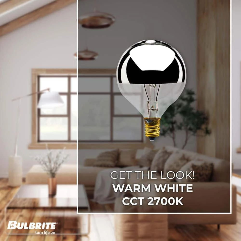 25-Watt G16.5 Half Chrome Dimmable (E12) Candelabra Screw Base Warm White Light Incandescent Light Bulb, 2700K (25-Pack) by Bulbrite 6 25-Watt G16.5 Half Chrome Dimmable (E12) Candelabra Screw Base Warm White Light Incandescent Light Bulb, 2700K (25-Pack) by Bulbrite - Image 4