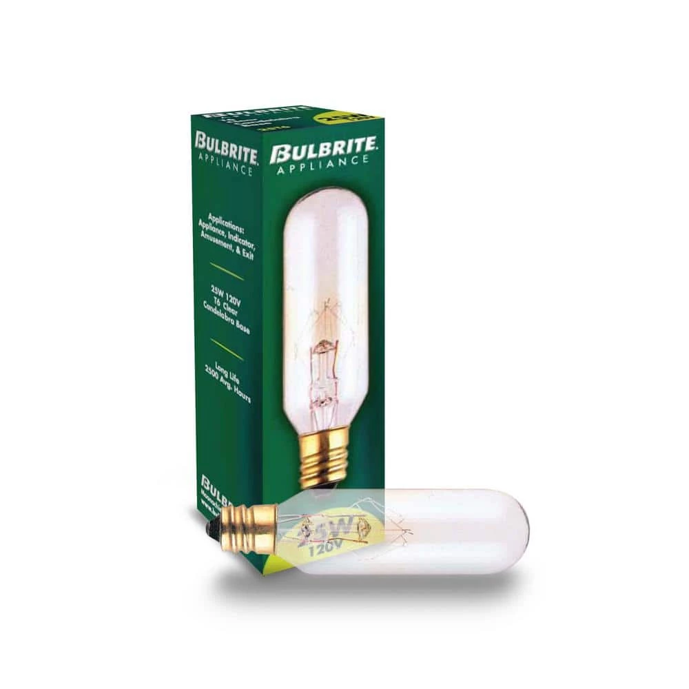 25-Watt T6 Clear Dimmable (E12) Candelabra Screw Base Warm White Light Incandescent Light Bulb, 2700K (25-Pack) by Bulbrite 4 25-Watt T6 Clear Dimmable (E12) Candelabra Screw Base Warm White Light Incandescent Light Bulb, 2700K (25-Pack) by Bulbrite - Image 2
