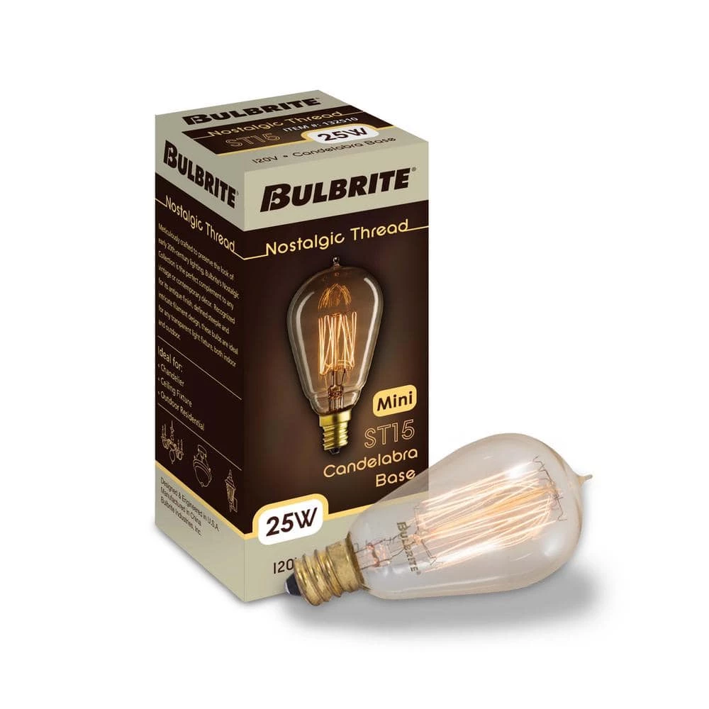 25-Watt ST15 Dimmable Candelabra Base (E12) Incandescent Light Bulb Antique Nostalgic Thread 2200K (4-Pack) by Bulbrite 4 25-Watt ST15 Dimmable Candelabra Base (E12) Incandescent Light Bulb Antique Nostalgic Thread 2200K (4-Pack) by Bulbrite - Image 2