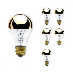 60-Watt A19 Incandescent Light Bulb Medium Base (E26) Half Gold 2700K (6-Pack) by Bulbrite