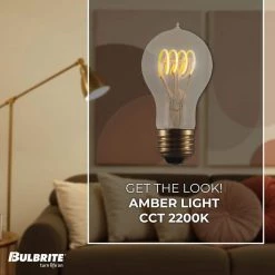 40W Equivalent Amber Light A19 Dimmable LED Curved Filament Nostalgic Light Bulb (2-Pack) by Bulbrite -Deals Bulbrite Store bulbrite led light bulbs 861401 4f 1000
