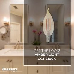 25W Dimmable CA10 (E12) Candelabra Screw Base Amber Light LED Filament Light Bulb, Antique thread, 2100K (4-Pack) by Bulbrite -Deals Bulbrite Store bulbrite led light bulbs 861407 4f 1000