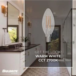 25W Warm White Light Clear B11 Dimmable (E12) Candelabra Screw Base LED Filament Light Bulb, 2700K (4-Pack) by Bulbrite -Deals Bulbrite Store bulbrite led light bulbs 861412 4f 1000
