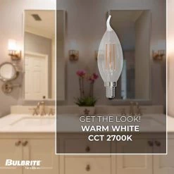 40W Equivalent Dimmable CA10 (E12) Candelabra Screw Base Warm White Light Clear LED Filament Light Bulb,2700K (4-Pack) by Bulbrite -Deals Bulbrite Store bulbrite led light bulbs 861415 4f 1000