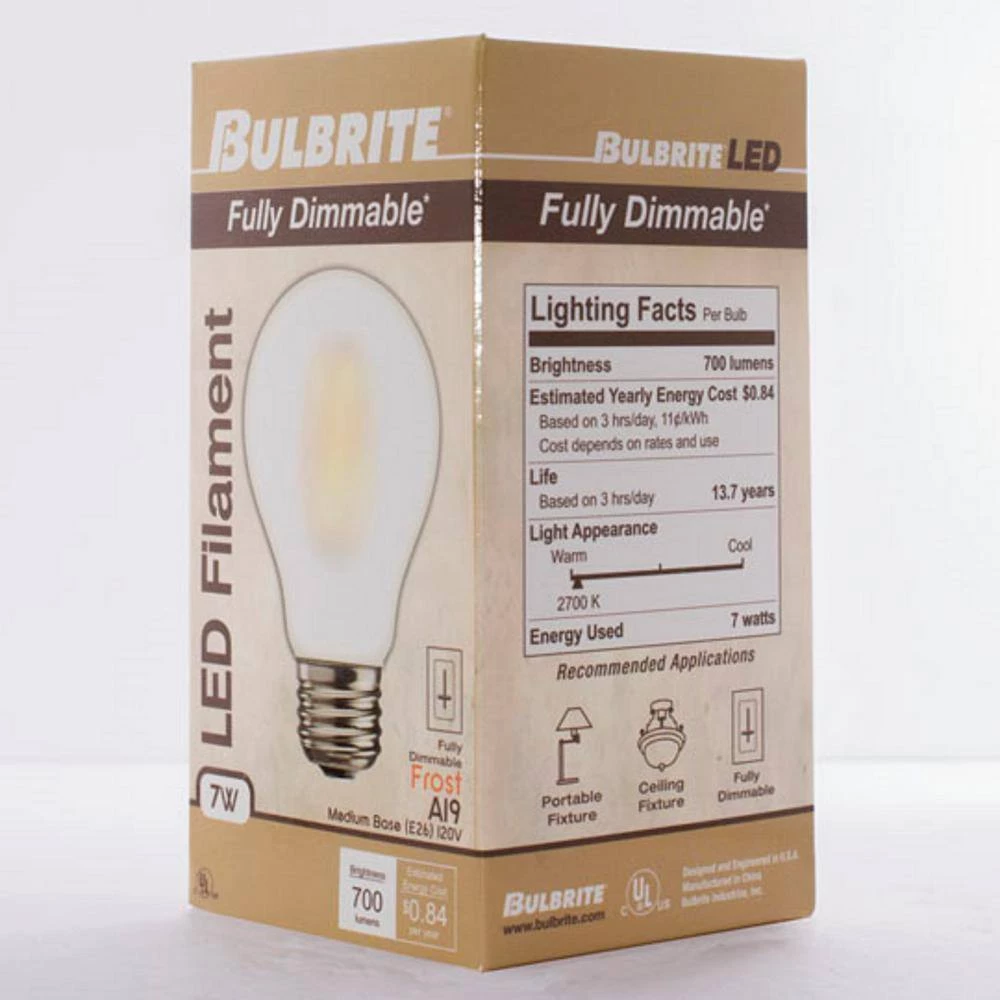 60W Equivalent Warm White Light A19 Dimmable LED Filament Light Bulb (4-Pack) by Bulbrite 8 60W Equivalent Warm White Light A19 Dimmable LED Filament Light Bulb (4-Pack) by Bulbrite - Image 6