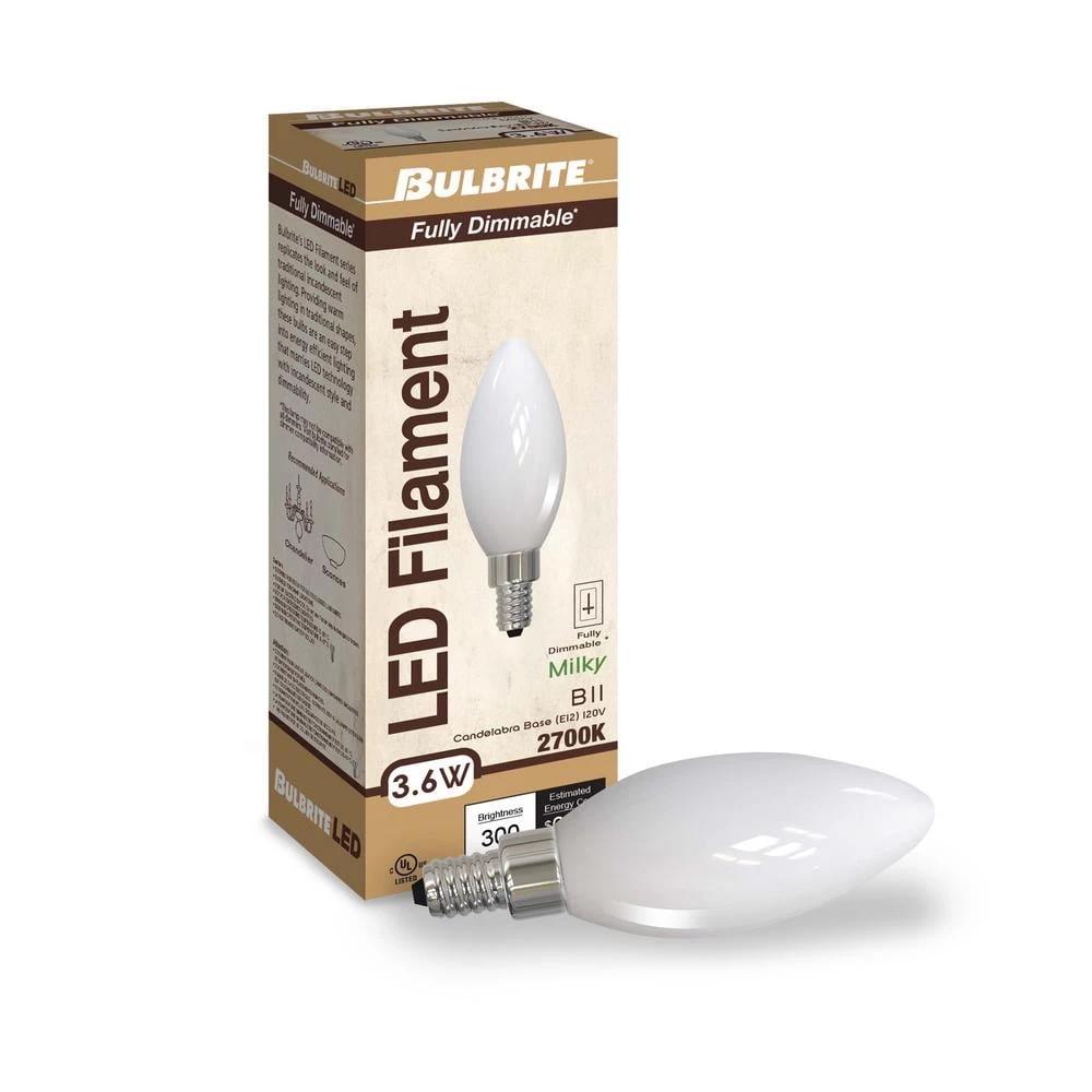 40W Equivalent B11 Dimmable (E12) Candelabra Screw Base Warm White Light LED Filament Milky Light Bulb,2700K (4-Pack) by Bulbrite 4 40W Equivalent B11 Dimmable (E12) Candelabra Screw Base Warm White Light LED Filament Milky Light Bulb,2700K (4-Pack) by Bulbrite - Image 2