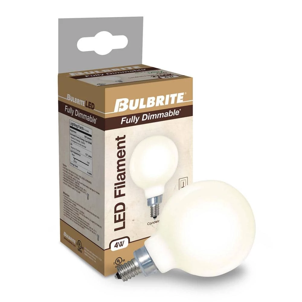 40-Watt G16 Milky Dimmable (E12) Candelabra Screw Base Decorative Filament Milky LED Light Bulb, 2700K(3-Pack) by Bulbrite 4 40-Watt G16 Milky Dimmable (E12) Candelabra Screw Base Decorative Filament Milky LED Light Bulb, 2700K(3-Pack) by Bulbrite - Image 2