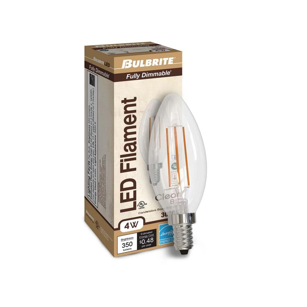 40-Watt B11 Dimmable (E12) Candelabra Screw Base Edison Style Filament Clear LED Light Bulb Soft White, 3000K (4-Pack) by Bulbrite 4 40-Watt B11 Dimmable (E12) Candelabra Screw Base Edison Style Filament Clear LED Light Bulb Soft White, 3000K (4-Pack) by Bulbrite - Image 2