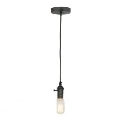 1-Light Gunmetal Vintage Pendant Socket and Canopy with Incandescent 40W T14 Nostalgic Thread Light Bulb by Bulbrite