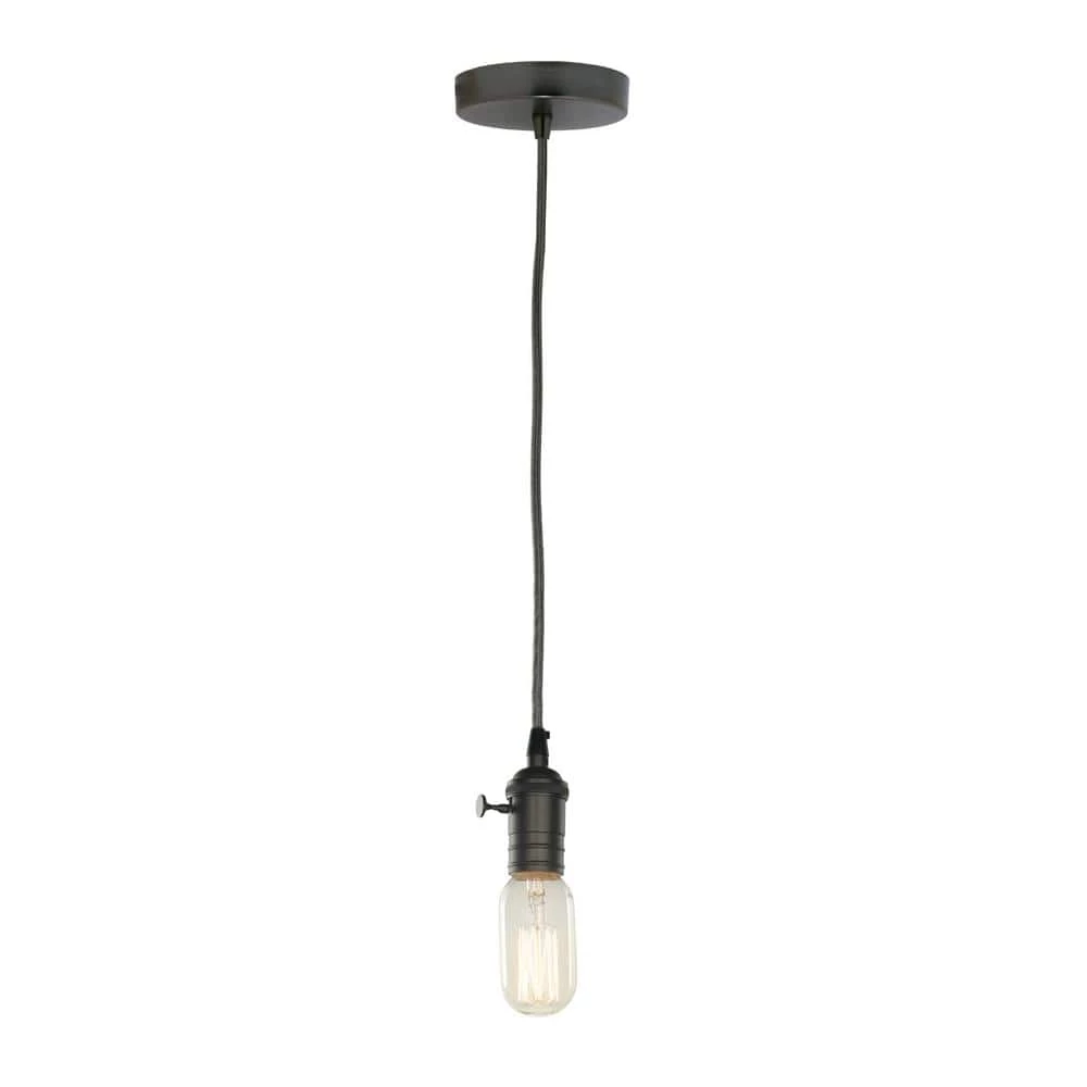 1-Light Gunmetal Vintage Pendant Socket and Canopy with Incandescent 40W T14 Nostalgic Thread Light Bulb by Bulbrite 3 1-Light Gunmetal Vintage Pendant Socket and Canopy with Incandescent 40W T14 Nostalgic Thread Light Bulb by Bulbrite