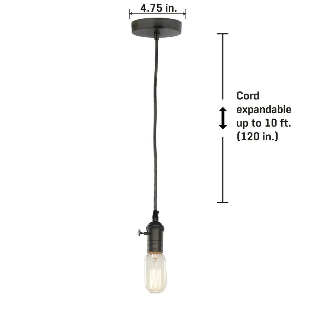 1-Light Gunmetal Vintage Pendant Socket and Canopy with Incandescent 40W T14 Nostalgic Thread Light Bulb by Bulbrite 4 1-Light Gunmetal Vintage Pendant Socket and Canopy with Incandescent 40W T14 Nostalgic Thread Light Bulb by Bulbrite - Image 2