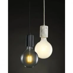 1-Light White Natural Marble Pendant Socket and Canopy with LED 7W G40 Filament Light Bulb by Bulbrite -Deals Bulbrite Store natural white bulbrite chandeliers 810105 44 1000