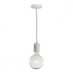 1-Light White Natural Marble Pendant Socket and Canopy with LED 7W G40 Filament Light Bulb by Bulbrite