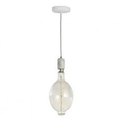 1-Light White Natural Marble Pendant Socket and Canopy with LED 4-Watt BT Shaped Grand Nostalgic Light Bulb by Bulbrite