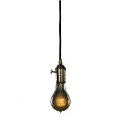 1-Light Warm Gold Vintage Pendant Socket and Canopy with Incandescent 25W A21 Nostalgic Loop Light Bulb by Bulbrite