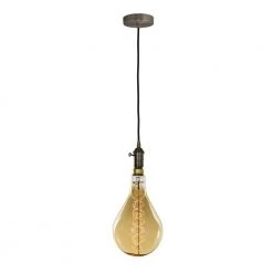 1-Light Warm Gold Vintage Pendant Socket and Canopy with Incandescent 60W Pear Shaped Grand Nostalgic Light Bulb by Bulbrite