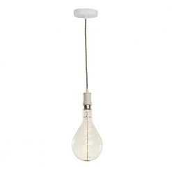 1-Light White Contemporary Pendant Socket and Canopy with LED 4-Watt Pear Shaped Grand Nostalgic Light Bulb by Bulbrite