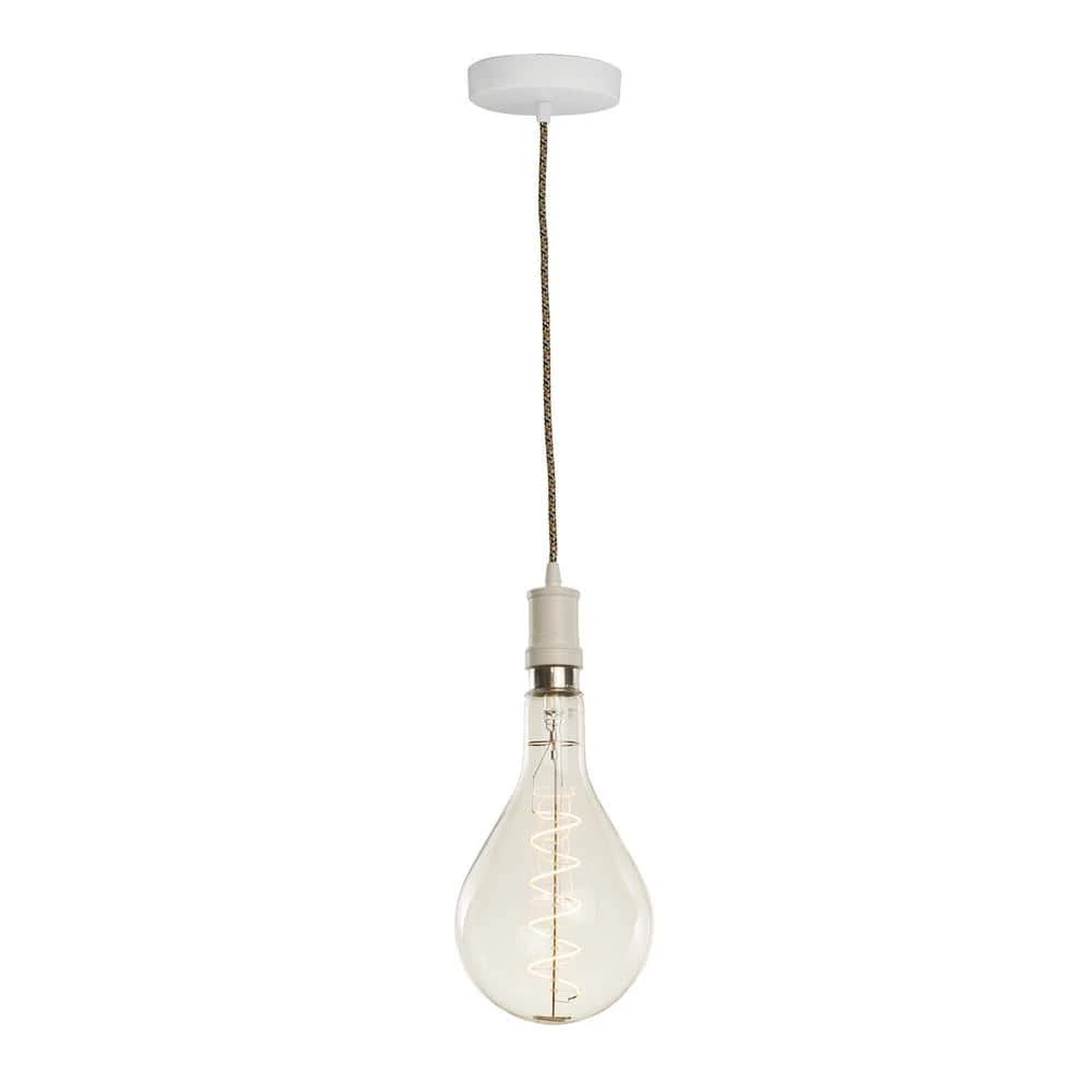 1-Light White Contemporary Pendant Socket and Canopy with LED 4-Watt Pear Shaped Grand Nostalgic Light Bulb by Bulbrite 3 1-Light White Contemporary Pendant Socket and Canopy with LED 4-Watt Pear Shaped Grand Nostalgic Light Bulb by Bulbrite
