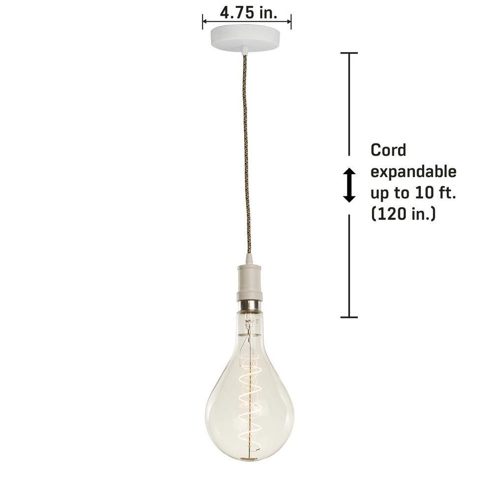 1-Light White Contemporary Pendant Socket and Canopy with LED 4-Watt Pear Shaped Grand Nostalgic Light Bulb by Bulbrite 4 1-Light White Contemporary Pendant Socket and Canopy with LED 4-Watt Pear Shaped Grand Nostalgic Light Bulb by Bulbrite - Image 2